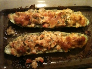 My version of the stuffed zucchini recipe.
